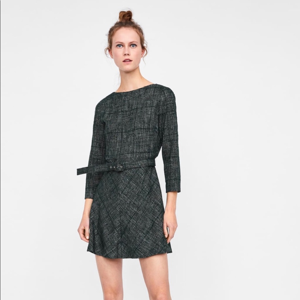 Belted tweed dress